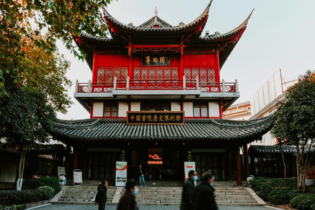 Authentic traditional architecture captured in Nanjing, China during fall.